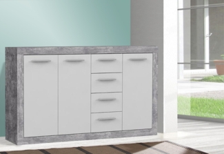 Kommode Sideboard Anrichte 152cm beton lichtgrau weiß