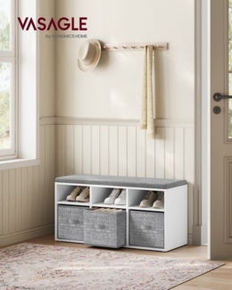 Vasagle Schuhbank mit 6 Fächern und 3 verstellbaren Ablagen, Holzspanplatte wolkenweiß / taubengrau, 30,3 x 87 x 48 cm