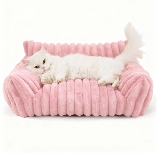 Ledander Tierbett Kuschelndes Haustierkatzen-Sofa, flauschiges Katzen-Sofa, Milchbaumwollstoff, flauschiges Haustier-Sofa-Bett, Waschbares Katzenbett,rutschfestes