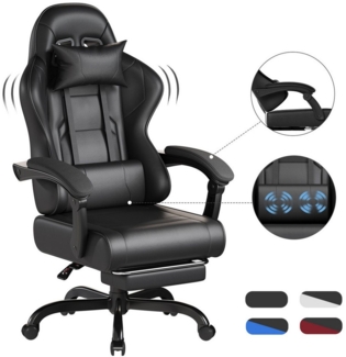 HOMALL Gaming-Stuhl Massage-Spielstuhl, Bürostuhl mit Fußstütze, ergonomisch gestaltet (90-135° verstellbare Rückenlehne, Belastbarkeit 150 kg, verstellbares Lendenkissen, Kopfstütze)