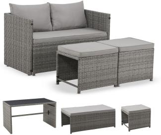 Juskys 'Jamaika' 2in1 Relax Gartenmöbel Set - Tisch, Gartenlounge Sofa, Polyrattan Grau