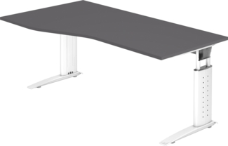 bümö höhenverstellbarer Schreibtisch U-Serie 180x100 graphit, Gestell in weiß - großer PC Tisch für's Büro manuell höhenverstellbar, Computertisch verstellbar, US-18-G-W