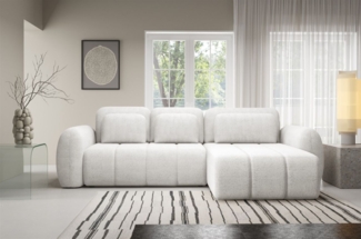 Ecksofa Schlafsofa Sofa CARIA in Stoff Quelle Weiss Ottomane Rechts