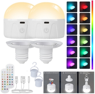 Jibenhome LED Nachtlicht E27 Leuchtmittel Timer, RGB Glühbirnen Dimmbar, USB-Aufladbar, E27 Magnetsockel mit Fernbedienung, LED fest integriert, für Speisekammer, Schrank, Campingzelt, Wohnmobil