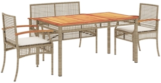 vidaXL 4-tlg. Garten-Essgruppe mit Kissen Beige Poly Rattan 3213585
