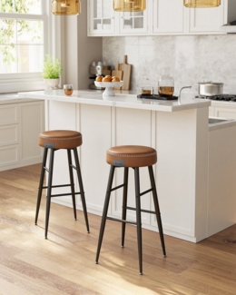 Vasagle ECHO Kollektion Barhocker, 2er Set, Barstuhl, Küchenstuhl, Kunstleder, 76,2 cm hoch, für Küche, Esszimmer, einfacher Aufbau, karamellbraun CBL90K01