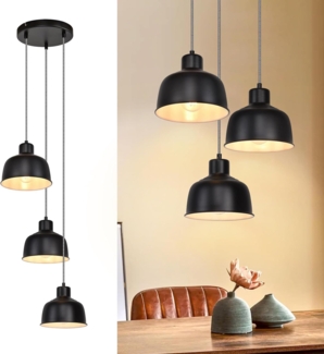ZMH Pendelleuchte Esstisch Hängelampe Vintage - Esszimmer Schwarz Hängeleuchte Industrial Esstischlampe E27 Retro Metall 3 Flammig Pendellampe für Küche Flur Schlafzimmer Wohnzimmer(Ohne Leuchtmittel)