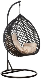 RAMROXX Hängesessel Hängesessel Style XXL Rattan Korb Schwarz mit Relaxkissen Beige