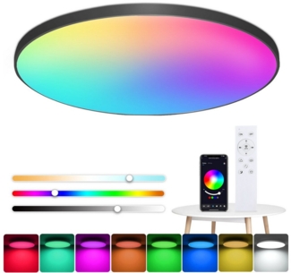 Oraymin Deckenleuchte RGB IP44 – Smart dimmbar, Bluetooth, Musikmodus, App-Steuerung, CCT+RGB, LED fest integriert, Tageslichtlampen Farbwechsler, Tageslichtlampen, Deckenlampe LED Eckig, RGB Deckenleuchte mit Bluetooth & Dimmer Musikmodus, App-Steuerung