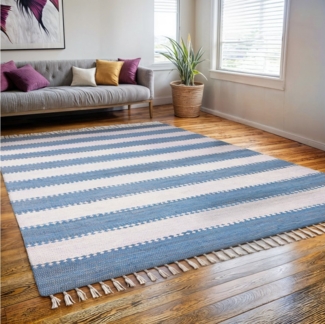 Wohnando Teppich MY-RUG Aarav, Chindi-Teppich 170x120cm, rechteckig, Höhe: 10 mm, aus recycelten Baumwollresten, handgewebt, wendbar, mit Fransen