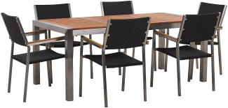 Essgruppe für 6 Personen GROSSETO Eukalyptusholz 180x90x74 cm Schwarz