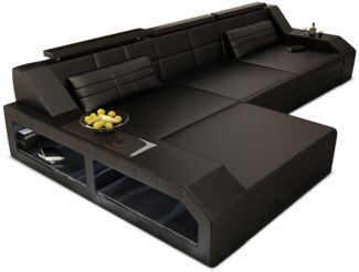 Sofa Dreams 'Arezzo' Ecksofa, 86 x 194 x 308 cm, Schwarz, Büffelleder, Links