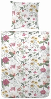 Primera Mako-Satin Bettwäsche 135x200 Blumen Magnolien weiß grün pink 243220-21