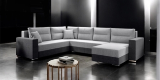 AX LIVING Ecksofas groß Lovere 314 Sofa dunkelgrau mit Schlaffunktion