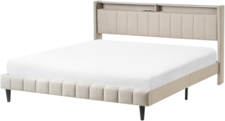 Bett mit LED Stoff BEAULIEU 180 x 200 cm mit Stauraum mit USB-Anschluss Beige