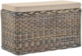 Krines Home Wäschetruhe Rechteckige Truhe Sitztruhe gepolstert mit Deckel Natur-Rattan (Wäschebox mit Inlett), Sitzbank mit Stauraum