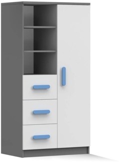 Deine Möbel 24 Kinderregal INGE 05 in Weiß / Weiß + Grau / Weiß + Eiche Sonoma Jugendzimmer, Griffe in Rosa/Blau/Grün/Weiß/Eiche Sonoma/Grau