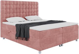 MEBLINI Boxspringbett ASTON 180x200 cm mit Bettkasten - H3/Rosa Samt Polsterbett - Doppelbett mit Topper & Taschenfederkern-Matratze