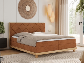 Boxspringbett mit Massivholzelementen und Multipocket - Matratzen - CAICOS - 160 x 200 cm - Orange Stoff - H4
