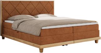 Boxspringbett mit Massivholzelementen und Multipocket - Matratzen - CAICOS - 160 x 200 cm - Orange Stoff - H4