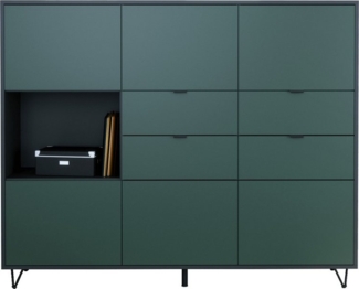 Vladon Highboard Marino V2 (Highboard mit 6 Türen Fjord Grün, 4 Schubladen Fjord Grün, Made in Germany), Korpus Anthrazit matt (152,5 x 125,5 x 37 cm)