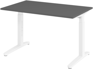 bümö manuell höhenverstellbarer Schreibtisch 120x80 in graphit Gestell in Weiß - PC Tisch höhenverstellbar & klein, höhenverstellbarer Tisch Büro, kleiner Computertisch verstellbar, X12-G-WW