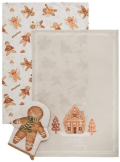 Next Geschirrtuch 3er-Set Ofenhandschuhe und Geschirrtuch, Lebkuchen, (3-tlg)