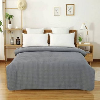 Woltu Tagesdecke, 360GSM Patchwork Wendedesign Kariert, Grau