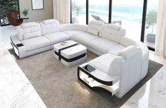 Sofa Dreams Wohnlandschaft Leder Couch Sofa Elena U Form Ledersofa, U-Form Ledersofa mit LED-Beleuchtung