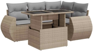 vidaXL 5-tlg. Garten-Sofagarnitur mit Kissen Beige Poly Rattan 3326630
