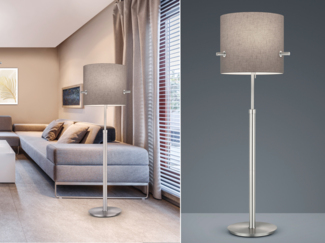 Stehlampe CAMDEN Silber mit Stoffschirm Grau Höhenverstellbar 145-187cm