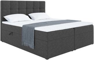 MEBLINI Boxspringbett NILS 140x220 cm mit Bettkasten - H4/Dunkelgrau Webstoff Polsterbett - Doppelbett mit Topper & Bonellfederkern-Matratze