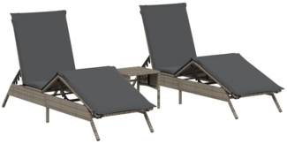 vidaXL Sonnenliegen 2 Stk. mit Tisch Grau Poly Rattan 4002712