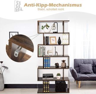 COSTWAY Bücherregal, 1-tlg, S-Form, mit 6 Ebenen