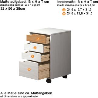 Mestre Rollcontainer Solid Pine Weiß/Honig B/H/T: 32 / 57 / 38 cm