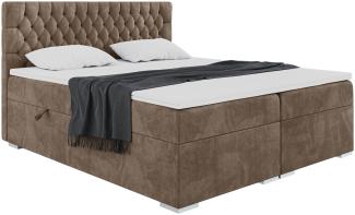 MEBLINI Boxspringbett DALIA 120x200 cm mit Bettkasten - H3/Braun Samt Polsterbett - Doppelbett mit Topper & Taschenfederkern-Matratze