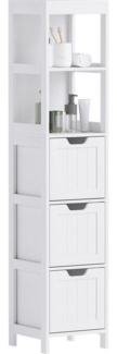 HOMCOM Badkommode Badezimmerschrank Badschrank (Hochschrank mit 3 Schubladen, 2 offenen Fächern, 1 St, Aufbewahrungsschrank für Badezimmer, Wohnzimmer), Weiß, 30 x 30 x 142,4 cm