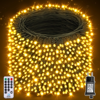 Auriostar Lichterkette Weihnachtsbaum 100M 1000LEDs - Lichterkette Strom Außen Innen mit Fernbedienung Timer, 8 Modi IP44 Wasserdicht Weihnachtsbeleuchtung Außen für Weihnachten Party Hochzeit Deko