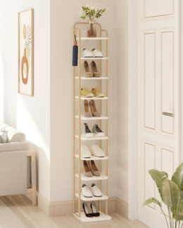 Vertikales Schuhregal, 10-stöckige Schuhregale, Schuhturm für Kleine Räume, Freistehend, Verstellbar, Platzsparend, Weiß Gold