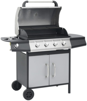 vidaXL Gasgrill, 4+1 Flammen, Stahl & Edelstahl Schwarz und Silbern, 121,5 x 55 x 107 cm