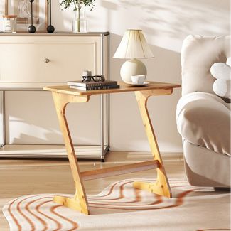 COSTWAY Beistelltisch, Z-förmiger Sofatisch Bambus, Betttsich 75x40x70cm