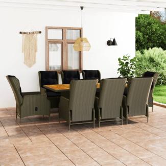 vidaXL 9-tlg. Garten-Essgruppe mit Auflagen Poly Rattan Braun 3060147