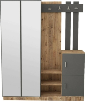 Dmora Eingangsmöbel Arcibaldo, Moderner Eingang, Wandgarderobe, Multifunktions-Aufbewahrungskonsole, 147x38h180 cm, Eiche und Anthrazit