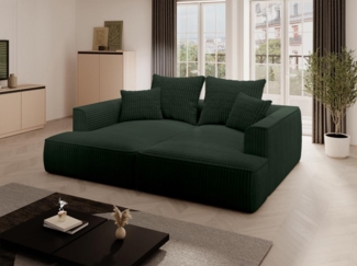 Vente-unique - Sofa 3-Sitzer - tiefe Komfortsitzfläche - grob gerippter Cord - Grün - PINETA