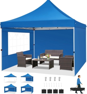 Faltpavillon 3x3m Wasserdicht Stabil Winterfest 3 Seitenwände & 4 Sandsack