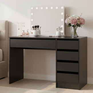 Bellamio 'Nore' Schminktisch mit Spiegel, Hollywood Spiegel mit LED-Beleuchtung, mit 5 Schubladen, beidseitig montierbar, schwarz, 75x53x110 cm