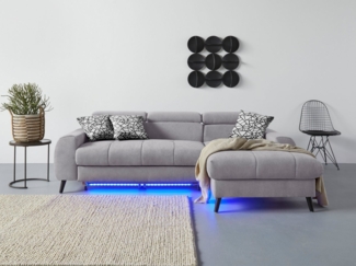 COTTA Ecksofa Mia L-Form mit 3 Zierkissen, wahlweise mit Bettfunktion, Bettkasten, Beleuchtung & Wireless-Charger