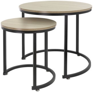 ML-DESIGN Couchtisch Beistelltisch in 2 Größen MDF-Platte mit Metallrahmen Satztische, Sofatisch Kaffeetisch Wohntimmertische Set Ø 60x52 / 40x44 cm