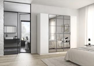 rauch Acero, Kleiderschrank, Garderobenschrank in moderner Loft-Optik, 5-türig, 3 Glastüren, mit 3 Kleiderstangen und 3 Einlegeböden, Farbe Weiß, BxHxT 226x210x54cm