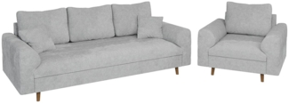 S-Style Möbel Polstergarnitur 3+1 Kristian mit Holzfüßen im skandinavischen Stil aus Chenille-Stoff, (1x3-Sitzer-Sofa, 1x Sessel), mit Wellenfederung